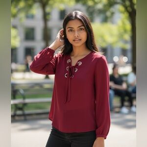 Nasty Gal Lace-Up grommets Burgundy Long Sleeve Top